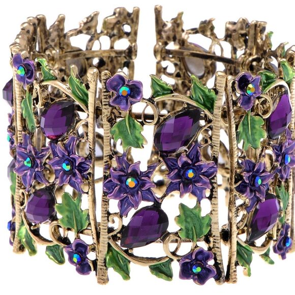Vintage Floral Crystal Rhinestone Bracelet Bangle Cuff Hollow Retro Elegant